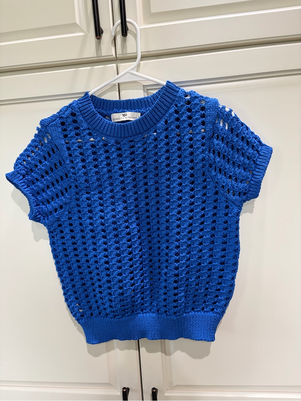 Rebecca Minkoff Blue Crochet Short-Sleeve Sweater